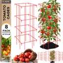 8 Pack Tomato Cages 39 Inch (H) Heavy Duty Square Tomato Cages Powder Coated Steel Plants Support Garden Trellis Stakes for Cucumber, Peas, Vegetables Climbing Plants