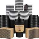 100 Pack 16 oz Coffee Cups with Lids, Disposable To Go Paper Coffee Cups with Sleeves and Stirring Sticks for Hot/Cold Drinks Office Home Shop Event (Black)