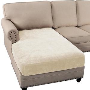 H.VERSAILTEX Stretch Sofa Cushion Covers Chenille Chaise Cushion Cover Thick Soft Sectional Couch Covers for L Shaped Sofa Both Left/Right All Seasons Universal(Chaise Cushion Cover, Beige)
