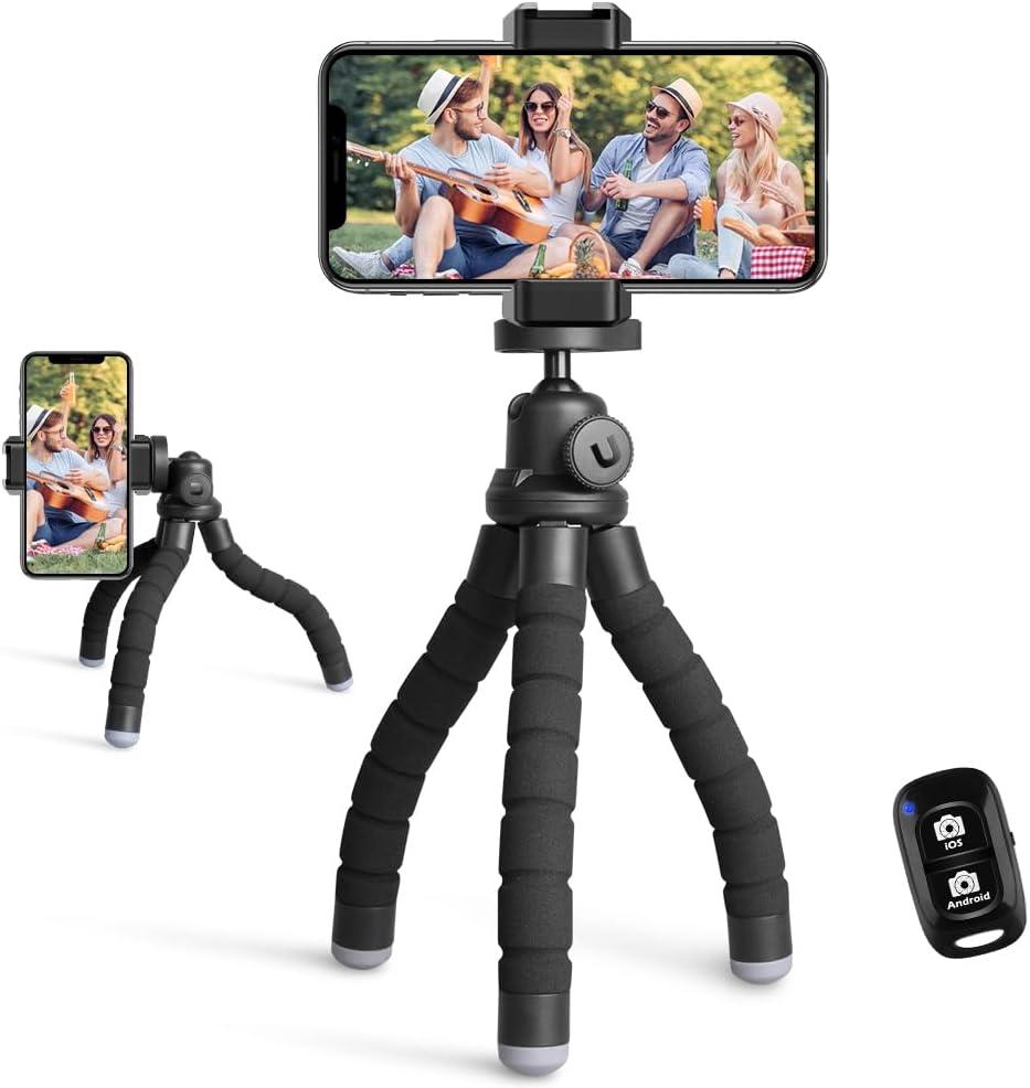 Ubeesize Phone Tripod, Portable and Flexible Tripods with Wireless Remote and Clip, Cell Phone Tripode Stand for Video Recording (Black)
