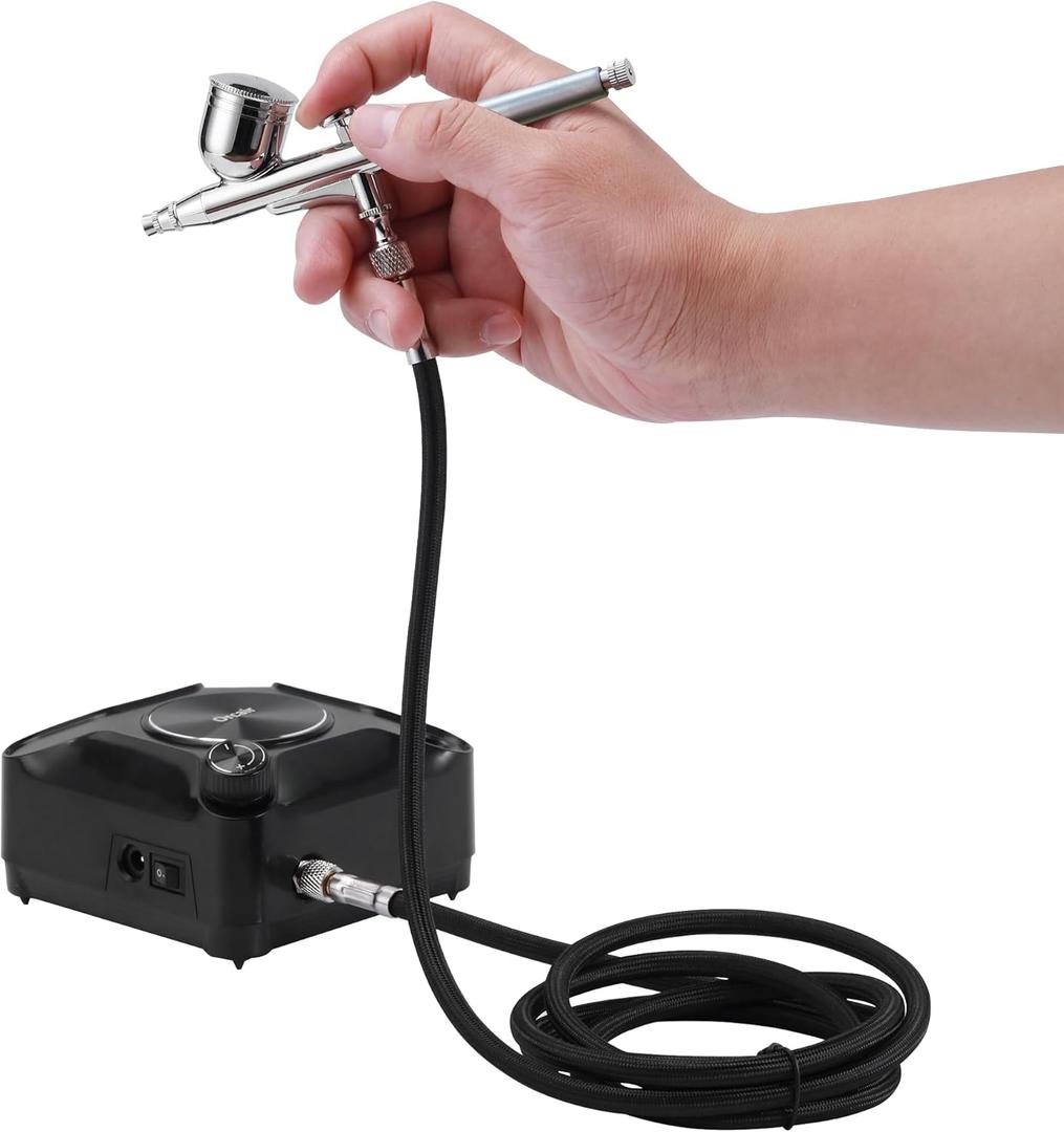 Powerful 40PSI Adjustable Output Airbrush Kit,Auto Stop Dual Action Airbrush,Multi-Function Air Brush Compressor Set for Painting Nails Makeup DIY