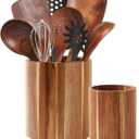 Acacia Wood Utensil Holder for Kitchen Counter, 360 Rotating 7.3"+5.7" Large Cooking Utensil Holder, Kitchen Utensil Crock for Countertop, Farmhouse Kitchen Decor, Spatula Holder Set of 2 (Set of Two)