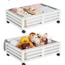 Wisuce Bamboo Under Bed Storage Containers- Underbed Organizer with Wheels with Large Dust Bag,Sturdy Wood Rolling Under the Bed Shoe Storage Organizer Drawer 2 Packs (White, Small)