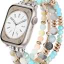 VISOOM Beaded Boho Bracelet Compatible for Apple Watch Band 40mm/38mm/41mm/42mm Series 11 10 9 8 7 SE Series 6/5/4 Women Fashion Cute Handmade Crystal Beads Stretchy Watch Strap for iWatch Bands 3/2/1