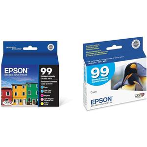 Epson 99 Claria Hi-Definition Ink Standard Capacity 5 Color Cartridge Combo Pack & 99 Claria Hi-Definition Ink Standard Capacity Cyan Cartridge (T099220-S) Works with Artisan-700, 710