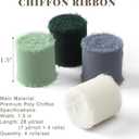 2 x YANGTE Handmade Chiffon Silk Ribbon Fringe 1.5 Inch x 4 Rolls Total 28 Yd Frayed Edges Ribbons for Gift Wrapping, Wedding Invitations, Bridal Bouquets, DIY Crafts, Home Decor (Ivory & Green & Blue)