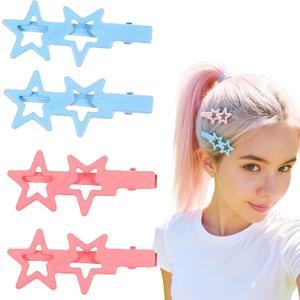4Pcs Pink & Light Blue Y2K Star Hair Clips, Metal Duckbill Hairpins
Cute Side Bang Clips for Women Girls, Kawaii Hair Styling Accessories for Daily Outfit Birthday Gifts