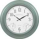 La Crosse Clock 433-3846 18 in. Indoor/Outdoor Sage Green Quartz Wall Clock with Temperature & Humidity