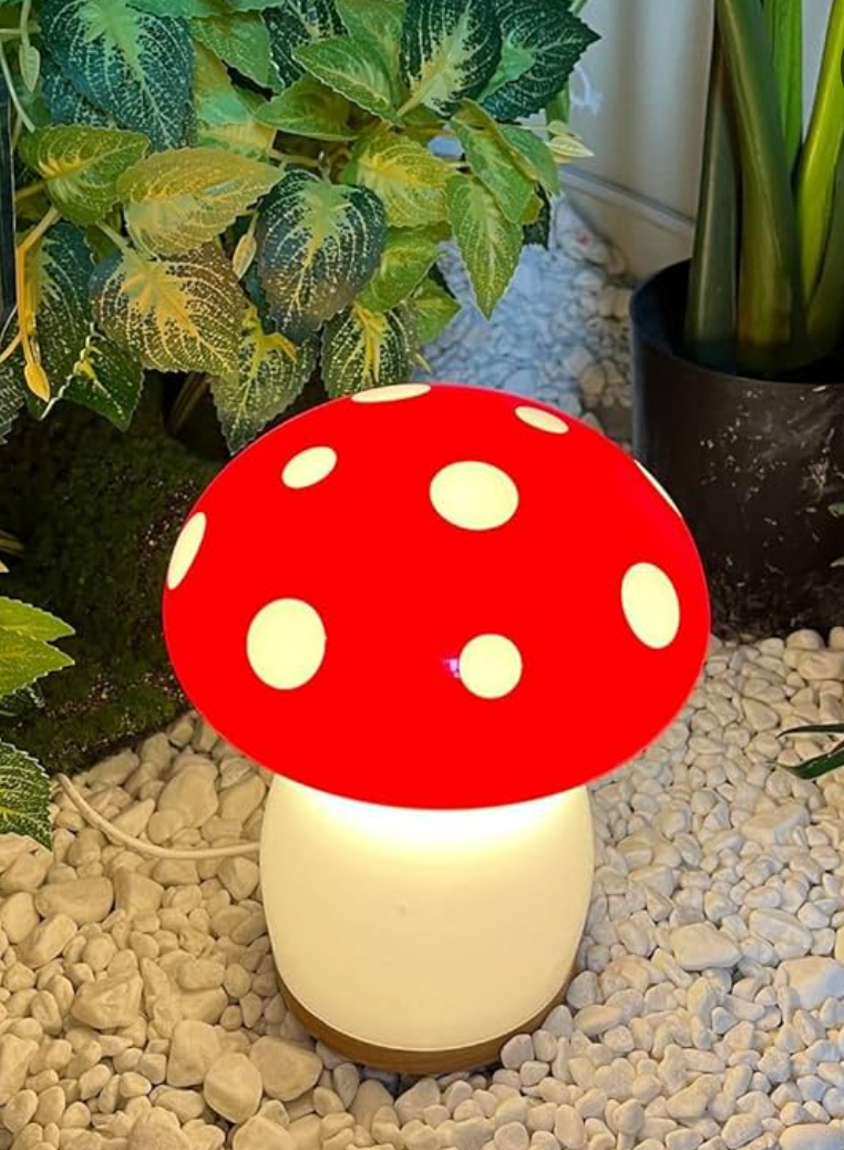 Mushroom lamp for Bedroom Night Light Glass Vintage Retro Funky Cute Lamp Small Lamps Bedrooms Bedside Bed Side Table Nightstand Desk Aesthetic Cottagecore 70s Room Decor (RED)