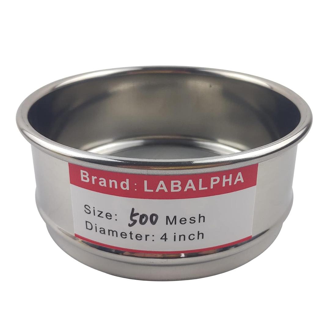 LABALPHA 500 Mesh Lab Sieves, Test Sieve #500 Mesh, 4'' Diameter, 304 Stainless Steel Wire Cloth (0.0308mm)
