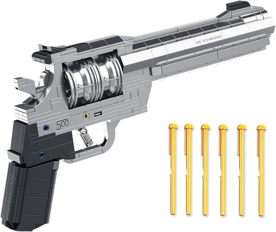 1:1 Revolver Building Blocks Sets - 428 PCS Model Collection Toy Building Bricks Set Shootable - Simulation Militarily Toy Lovers for Kids and Adults Gift (Silver)