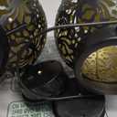 EXCMARK 2 Pack Outdoor Solar Hanging Lantern Lights Metal LED Decorative Lamp for Garden Patio Courtyard Lawn and Table with Hollowed-Out Design (Black)