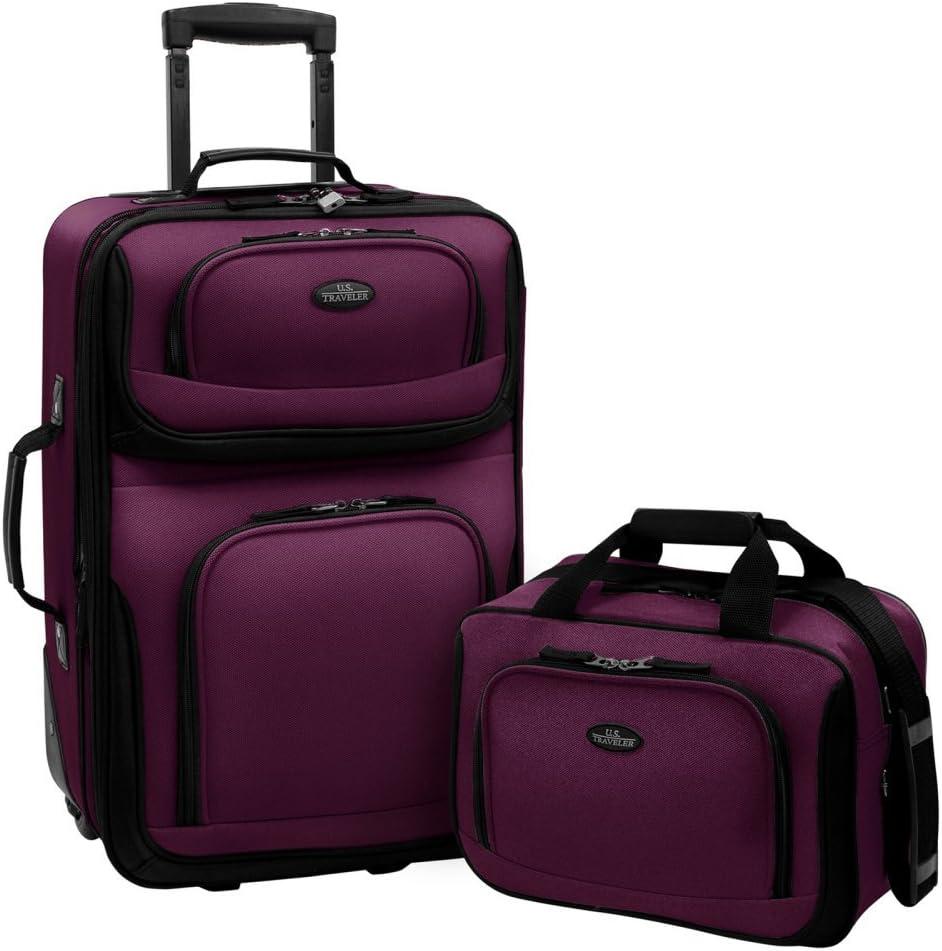 U.S. Traveler Rio Fabric Expandable Carry-on Luggage, Rolling Suitcase, Purple, 2 Wheel Set