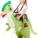 COMIN Inflatable Dinosaur Costume Kids, Ride on Parasaurolophus Blow Up Dino Costume Green Funny Fancy Dress for Halloween