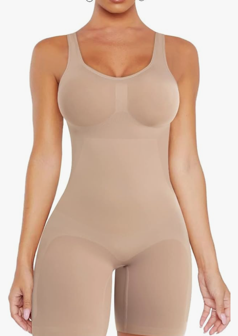 VVX Shorts Bodysuit for Women Tummy Control Shapewear Seamless Sexy Butt Lifting Workout Bodycon One Piece Short Jumpsuit Beige M-L