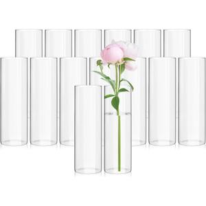 15 Pack Glass Cylinder Vases 12 Inch Tall Clear Flower Vase Bulk Glass Vases Hurricane Floating Candle Holder for Table Centerpiece Party Wedding Home Decor (3.35" x 12"H)