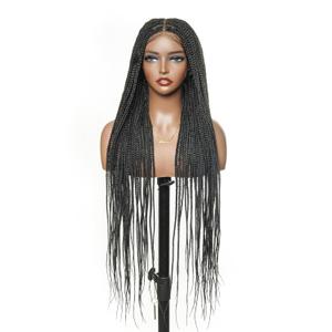 36" 360 Knotless Box Braided Wig with Swiss HD Full Lace  Pre-Cut, Black, 80 Strands, Lightweight Synthetic with Human Hair Baby Hair