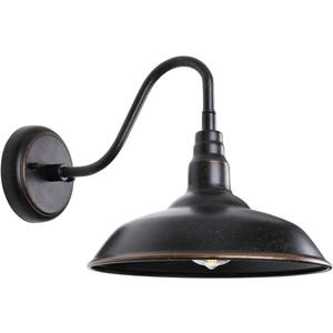 Gooseneck Outdoor Light Fixture, 10" Dome Exterior Farmhouse Lights for Barn, Bronze Porch Lighting, Gooseneck Wall Sconce for Patio Garage House