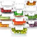 24 Pieces Glass Food Storage Containers Set,Glass Meal Prep Containers-Stackable Airtight Glass Storage Containers with lids,Freezer, Microwave, Oven Safe,White