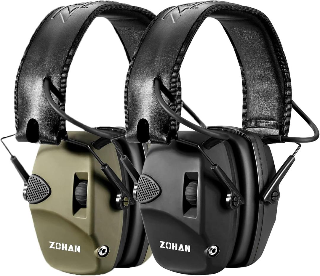 ZOHAN Electronic Shooting Ear Protection with 4X Sound Amplification,Slim Active Noise Reduction Earmuffs for Gun Range (2pack-green+black)