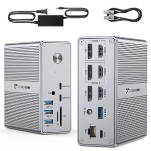 TobenONE DisplayLink Docking Station Triple Monitor with 120W Power Adapter, Triple 4K Display for MacBook Pro/Air, Thunderbolt 4/3, USB-C Windows(3X HDMI, 3X DP, 2xUSB-C, 4xUSB 3.2, SD/TF)