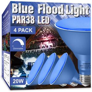 PAR38 Flood Lights Outdoor, Dimmable LED Flood Light Bulbs,20W(Equivalent to 200W),E26 Base, Outdoor Porch, Holiday Lighting, LED Flood Light Bulb for Halloween,Christmas,4 Pack Blue