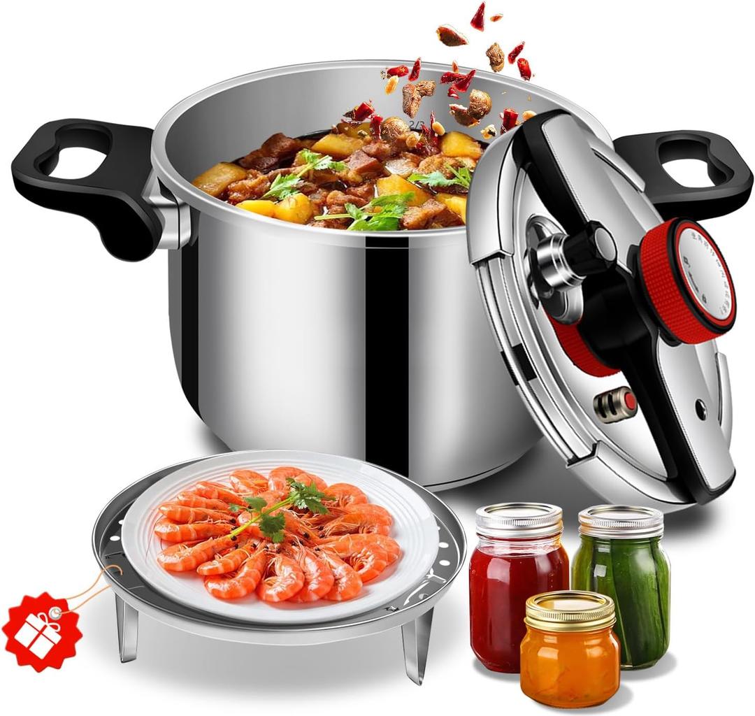 Stainless Steel Pressure Cooker 4 quart Commercial Stove Top Pressure Cooker for canning, One-Hand Locking, Compatible with Gas & Induction, Fast Cooking for small Meals, Dishwasher Safe, mini
