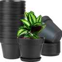 WOUSIWER 16 Pack 6 inch Plastic Planters for Indoor Flower Pots, Heavy Duty and Stylish 6 Inch Plant Pots for Indoor Plants with Drainage Holes and Tray for Plants, Flowers, Black