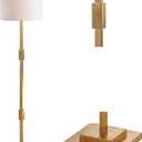 JONATHAN Y 61.5" Gold Leaf Geometric LED Floor Lamp, Contemporary Metal Column Standing Light for Living Room Bedroom, White Linen Drum Shade, LED Bulb Included, UL Listed JYL3063A