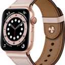 OUHENG Leather Bands Compatible with Apple Watch Band 42mm/41mm/40mm/38mm, Genuine Leather Replacement Strap for iWatch SE3 SE2 SE Series 11 10 (Pink Sand/Rose Gold)