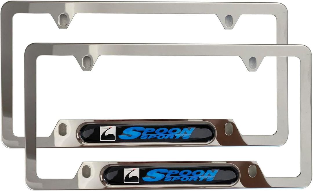 Silver Sports License Plate Frame Cover Holder Spoon JDM Japan Truck Car Accessories Stainless Steel 2Pcs