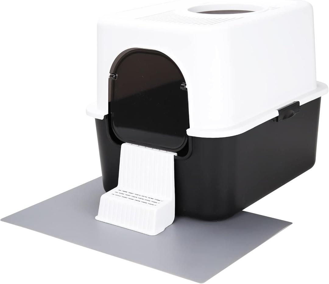 Cat Litter Box with Lid, Fully Enclosed Splash-Proof and Leak-Proof Urine High Edge and Odorless Cat Litter Box, Easy to Installation and Clean (Black,S)