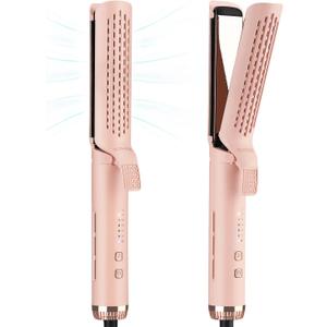 TOSAGE 360Airflow Styler, 1 1/2 inch Curling Wand & Hair Straightener 2 in 1 with Ionic Cool Air to Lock in Style, Titanium Flat Iron Curler in One with Dual Voltage (Pink)