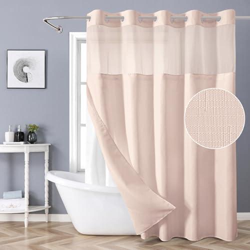 eachope Blush No Hook Shower Curtain with Snap-in Fabric Liner Set,Slub Textured Fabric Shower Curtains for Bathroom,Hotel Style Modern Shower Curtain,Water Repellent & Washable,71x74(72)