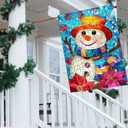 Stained Glass Snowman Christmas House Flag 28x40 Inch Double Sided for Outside, Large Burlap Winter Yard Flag Seasonal Outdoor Farmhouse Decoration