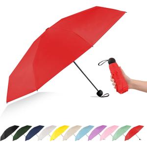 Mini Travel Umbrella Compact Small Size, UV Protection for Sun & Rain, Lightweight Folding, Wind Resistant, Small Backpack Purse Size for Women Kids (Red)