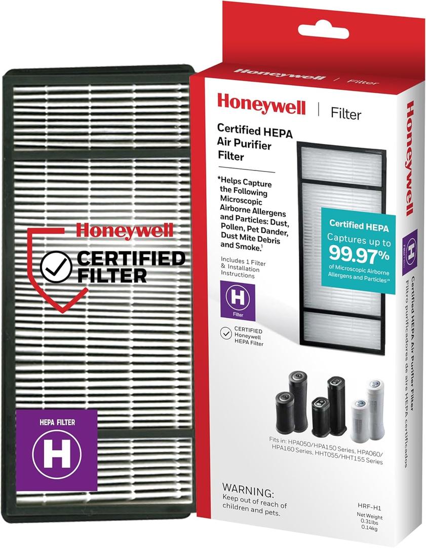 Honeywell HRF-H1 HEPA Air Purifier Filter H, 1-Pack  for HPA050/150, HPA060 & HPA160 Series  Airborne Allergen Air Filter Targets Wildfire/Smoke, Pollen, Pet Dander, and Dust