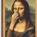 Wood Framed Funny Mona Lisa Canvas Wall Art Bathroom Mona Lisa Classical Wall Decor Pinching Nose Painting Celebrity Classical Vintage Whimsical Posters Pictures Humor Amusing Toilet Prints (10"L x 8"W)