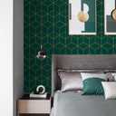 Safiyya Peel and Stick Wallpaper Gold and Dark Green Wallpaper Geometric Contact Paper Textured Self Adhesive Removable Wall Paper for Walls Vinyl Roll 393"x17.3"