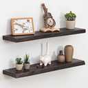 Fun Memories Floating Shelves for Wall Set of 2, Rustic Solid Elm Wood Live Edge Wall Shelves 32 Inch - Invisible Bracket Mount for Living Room, Bathroom, Bedroom, Kitchen, Walnut