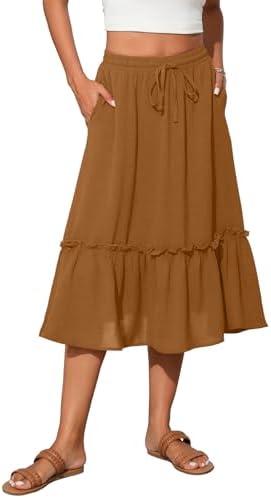 Witsmile High Waist Tiered Skirts for Women Flowy Skirts for Women Below Knee with Pockets 2025 Fashion Trendy, M