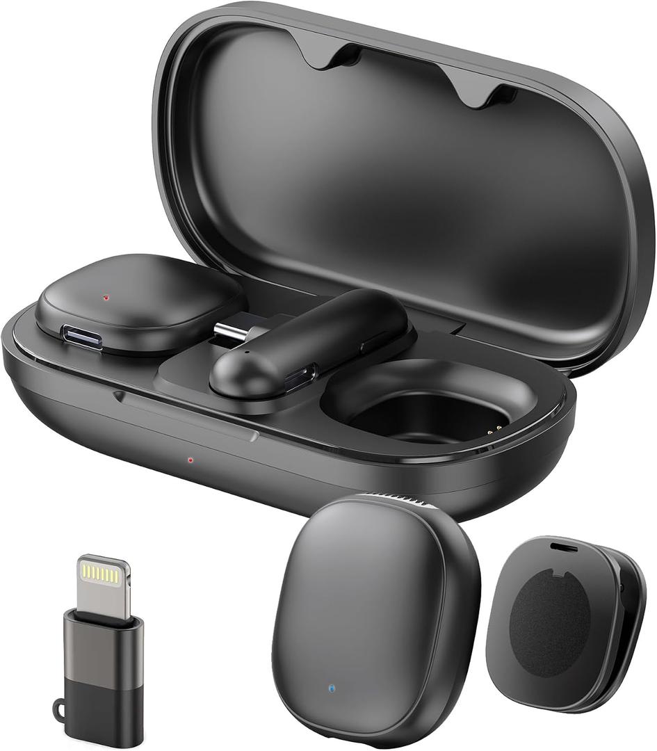 Phone Microphone AI Noise Filter - Mini Go 2 Wireless Lavalier Microphones for iPhone 17 Android with Charging Case Lapel Mic for Content Creators Vlogging Video Audio Recording 48kHz/24bit
