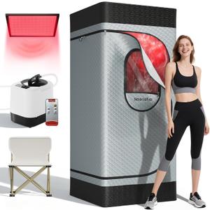 Portable Infrared Sauna Box for Home with 3L 1200W Steamer, Big Folding Chair, 99 Mins Timer, 9 Levels, Steam Sauna Tent with 660nm + 850nm Red Light Therapy, for Home Spa Detoxification