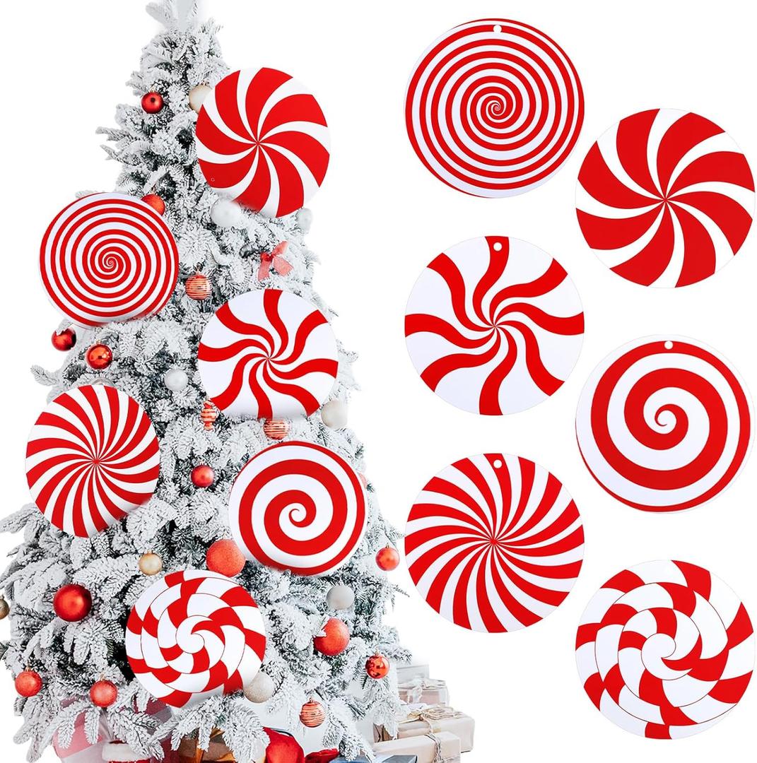 Shellwei 6 Pcs 9.9 Inch Large Christmas Candy Ornaments Red White Peppermint Lollipop Christmas Picks Xmas Tree Decorations for Xmas Tree Topper Holiday Party Decor
