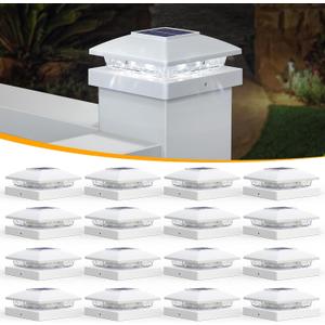 APONUO Solar Post Cap Lights for 4x4 5x5 Posts - IP64 Waterproof, 6500K LED, No-Wire Fence Lights & Deck Lights for Patio Garden Yard Patio, White-Cool White, 16 Pack