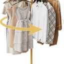 360 Rotating Round Clothing Rack with Top Shelf  Gold Round Garment Rack & Retail Clothing Display Stand for Boutiques, Shops, Bedrooms, Laundry Rooms  Sturdy Metal Retail Clothes Rack