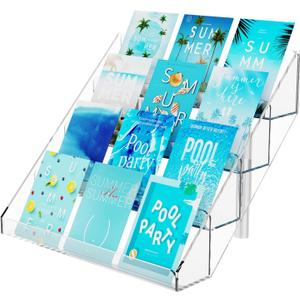 PecMuikee Greeting Card Display, 4 Tiers Clear Acrylic Sticker Display Stand for Vendors Retail, Display Photo Stand for Counter Tabletop Display Supplies, 1 Set