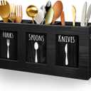 MINCORD Wood Flatware Organizer, Rustic Utensil & Silverware Holder for Forks, Spoons, Knives, Farmhouse Kitchen Cutlery Caddy Bin Countertop - Black