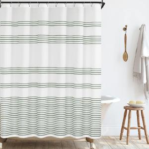 jinchan Extra Long Shower Curtain 84 Inch Length Green and White Modern Farmhouse Striped Waterproof Fabric Shower Curtains for Bathroom with 12 Hooks Machine Washable 70x84 Inches
