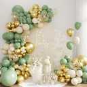 Sage Green and Gold Balloon Arch Kit, 134pcs Dusty White Metallic Gold Confetti Balloons Garland Kits for Birthday Wedding Baby Shower Bridal Party Anniversary Decorations